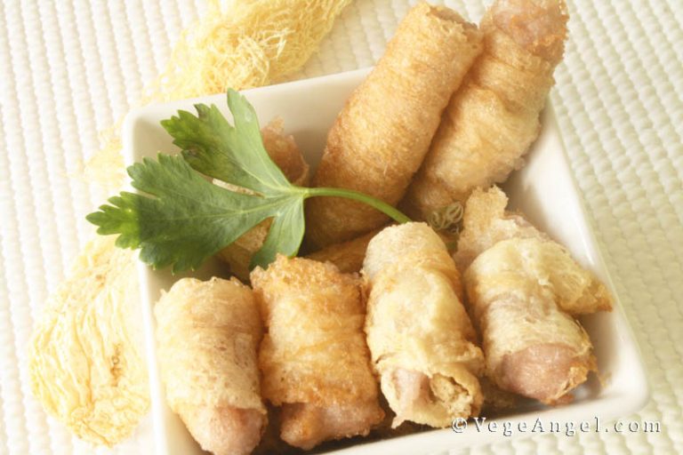 Vegetarian Recipe Crispy Bamboo Pith Rolls Filled With Taro Paste